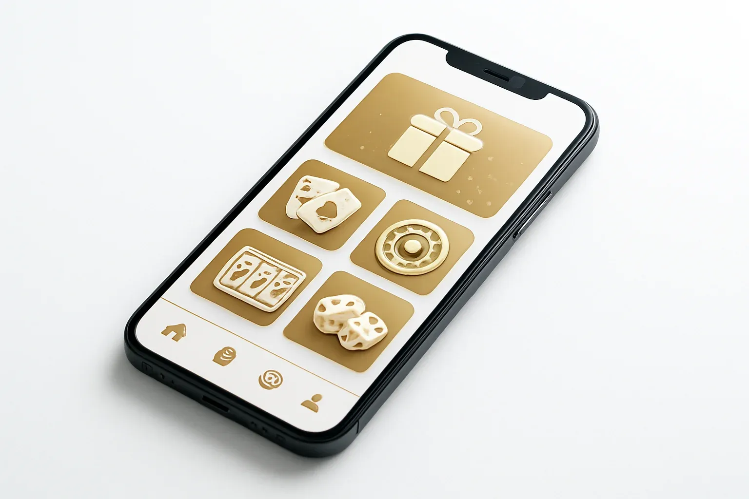 Modern smartphone displaying sleek casino app interface with games and bonuses