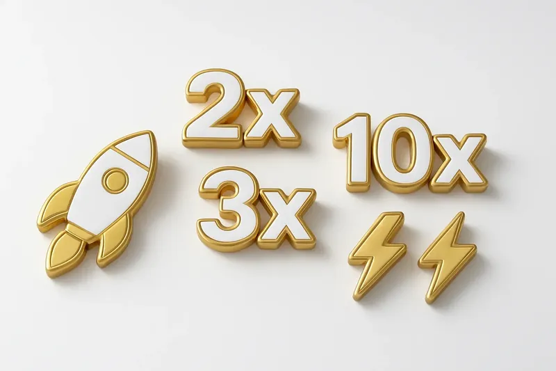 Gold and white instant game icons with rocket, multiplier, lightning bolts
